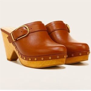 VERONICA BEARD Hendrix Buckle Platform Studded Leather Clogs Hazelwood Size 10